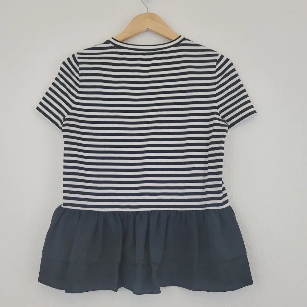 Kate Spade Broome Street Sz Small Striped Tiered Ruffle Peplum Top Black & White - Picture 8 of 11